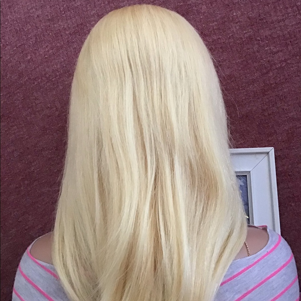 Human Wigs Lace Closer Honey Blonde Straight 150 Density 4x4 Gold 613 20-Inch - Picture 9 of 11